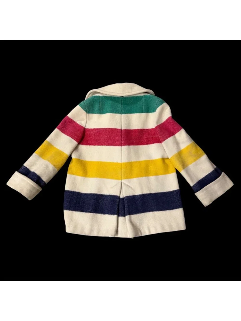 Vintage Hudsons Bay 4 Point Wool Blanket Coat Double Breasted Stripes Canada 70s